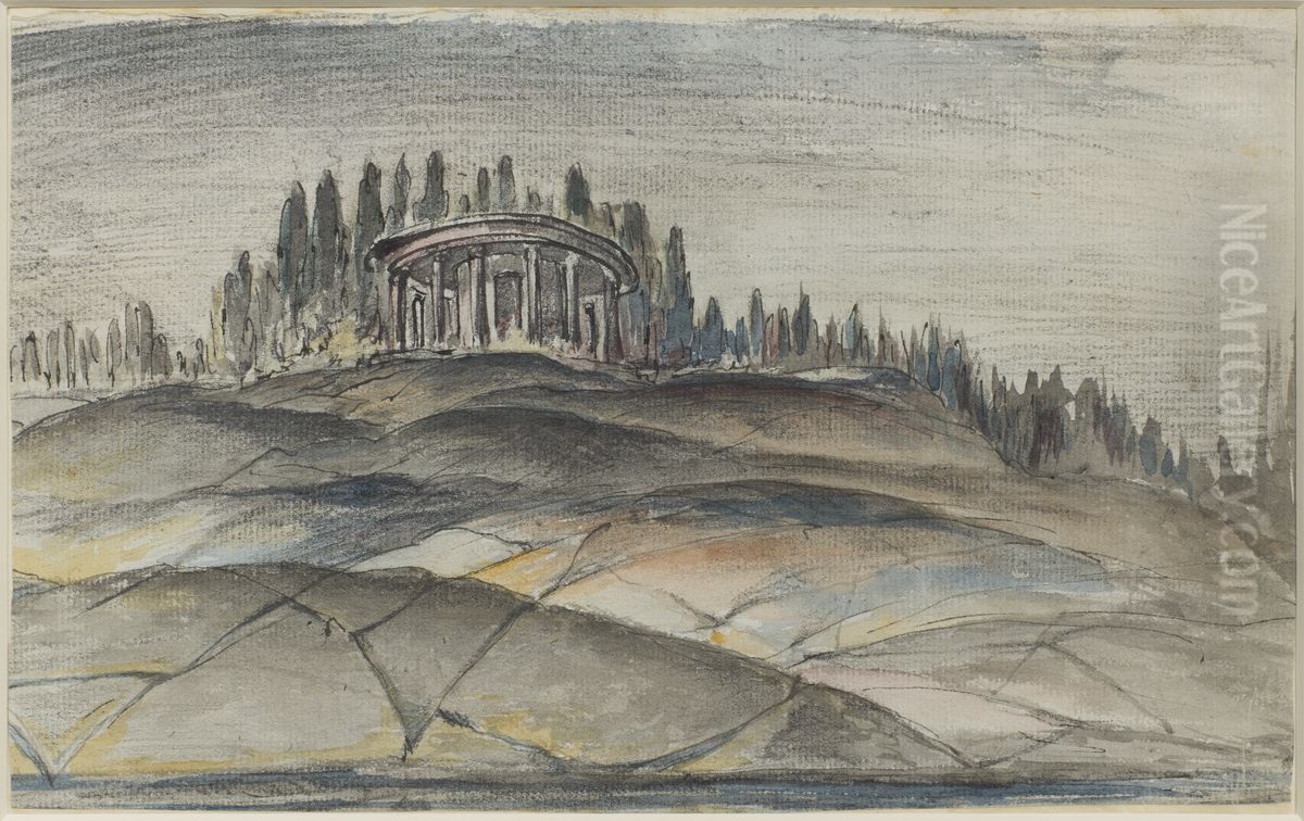 Antikt tempel i landskap Oil Painting by Carl August Ehrensvard