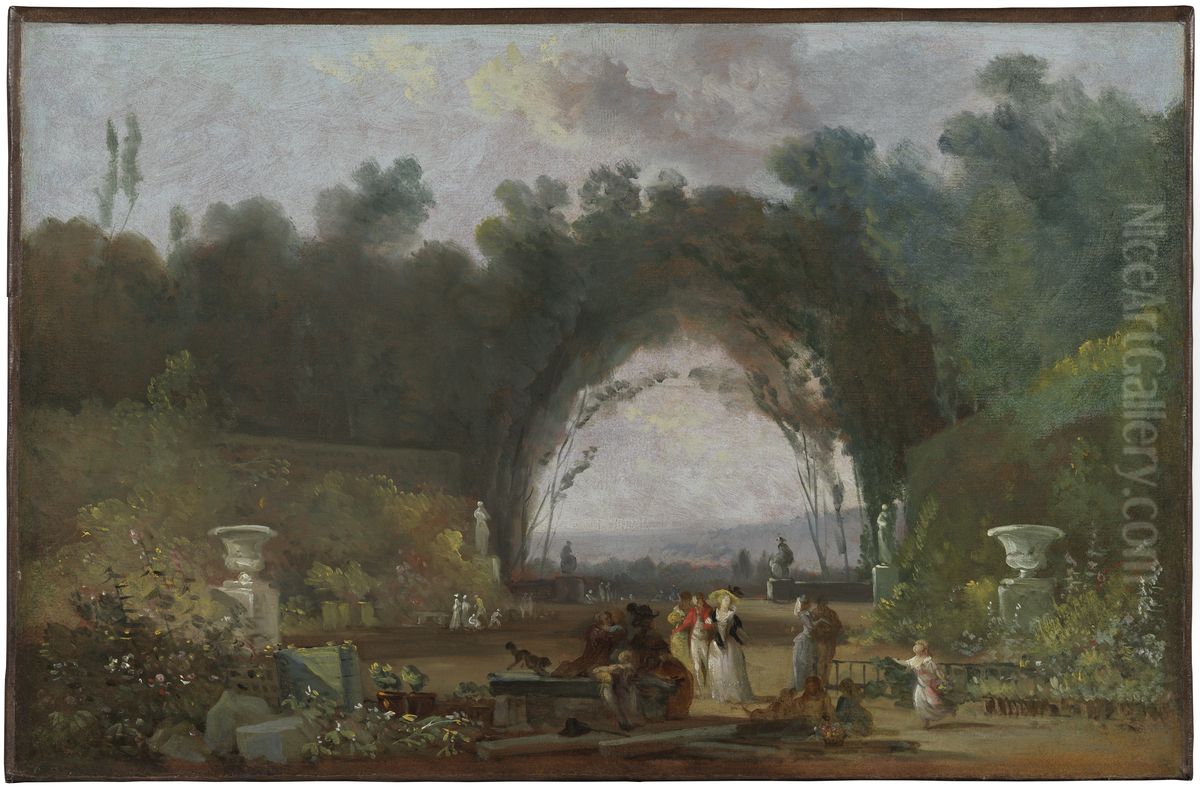 Terrass i Saint-Cloud-parken Oil Painting by Louis-Gabriel Moreau