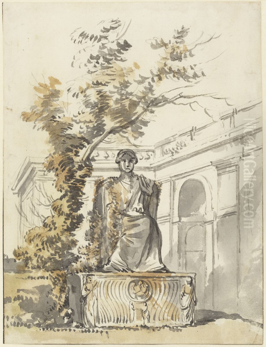 Romerska antikviteter i en tradgard Oil Painting by Jean Eric Rehn