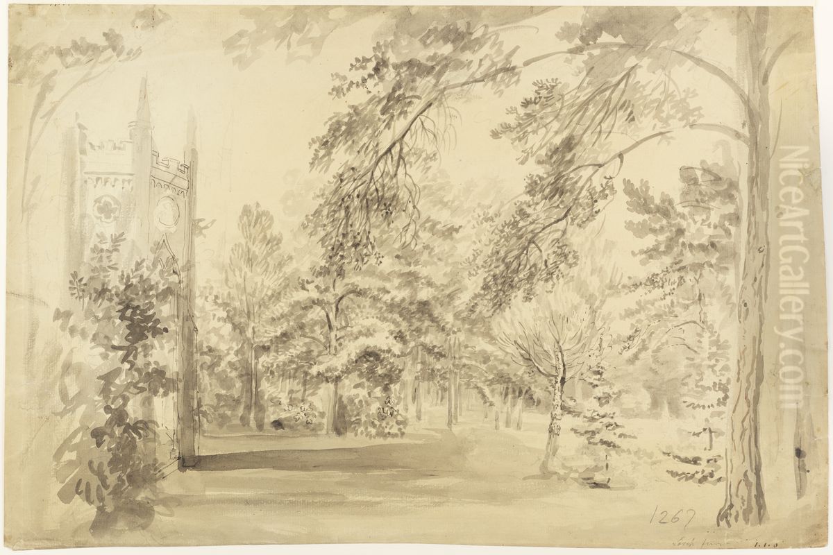 Gothic Temple i Painshill Park Oil Painting by Elias Martin