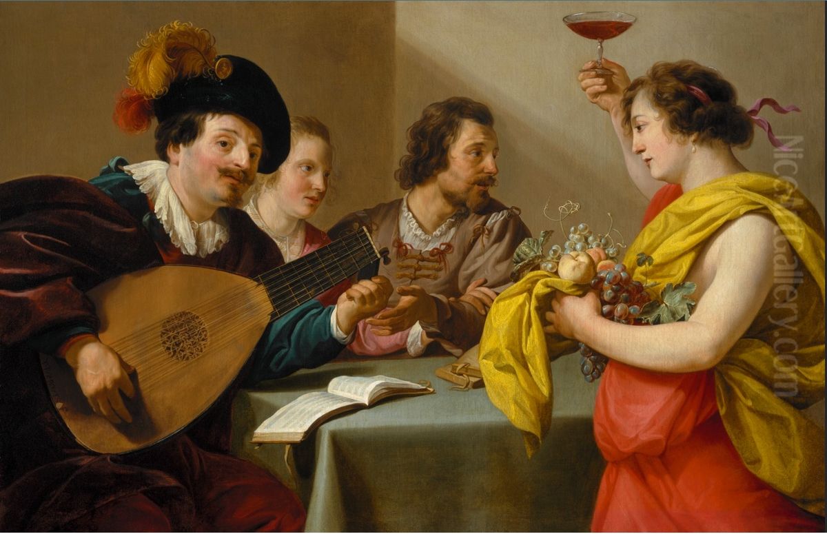 Musical company with Bacchus Oil Painting by Theodoor Rombouts