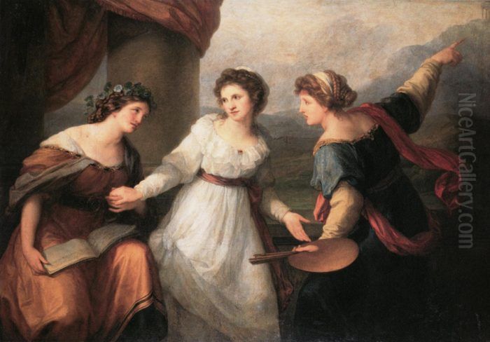 Selbstbildnis am Scheideweg zwischen Musik und Malerei Oil Painting by Angelica Kauffmann