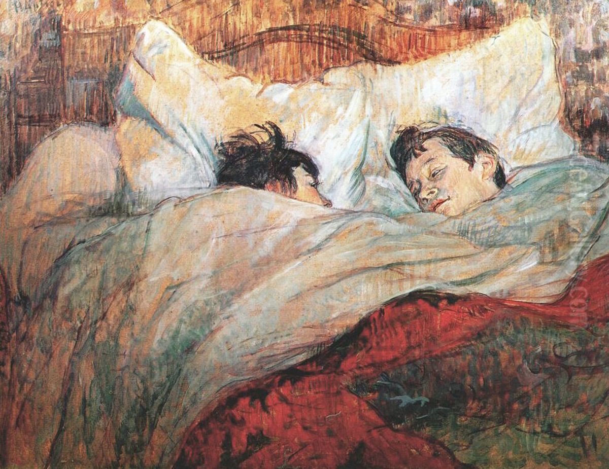 Pareja apoyada en almohadas (Toulouse-Lautrec) Oil Painting by Henri De Toulouse-Lautrec