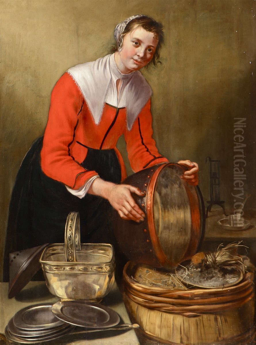 Kitchen maid Oil Painting by Willem Van Odekercken