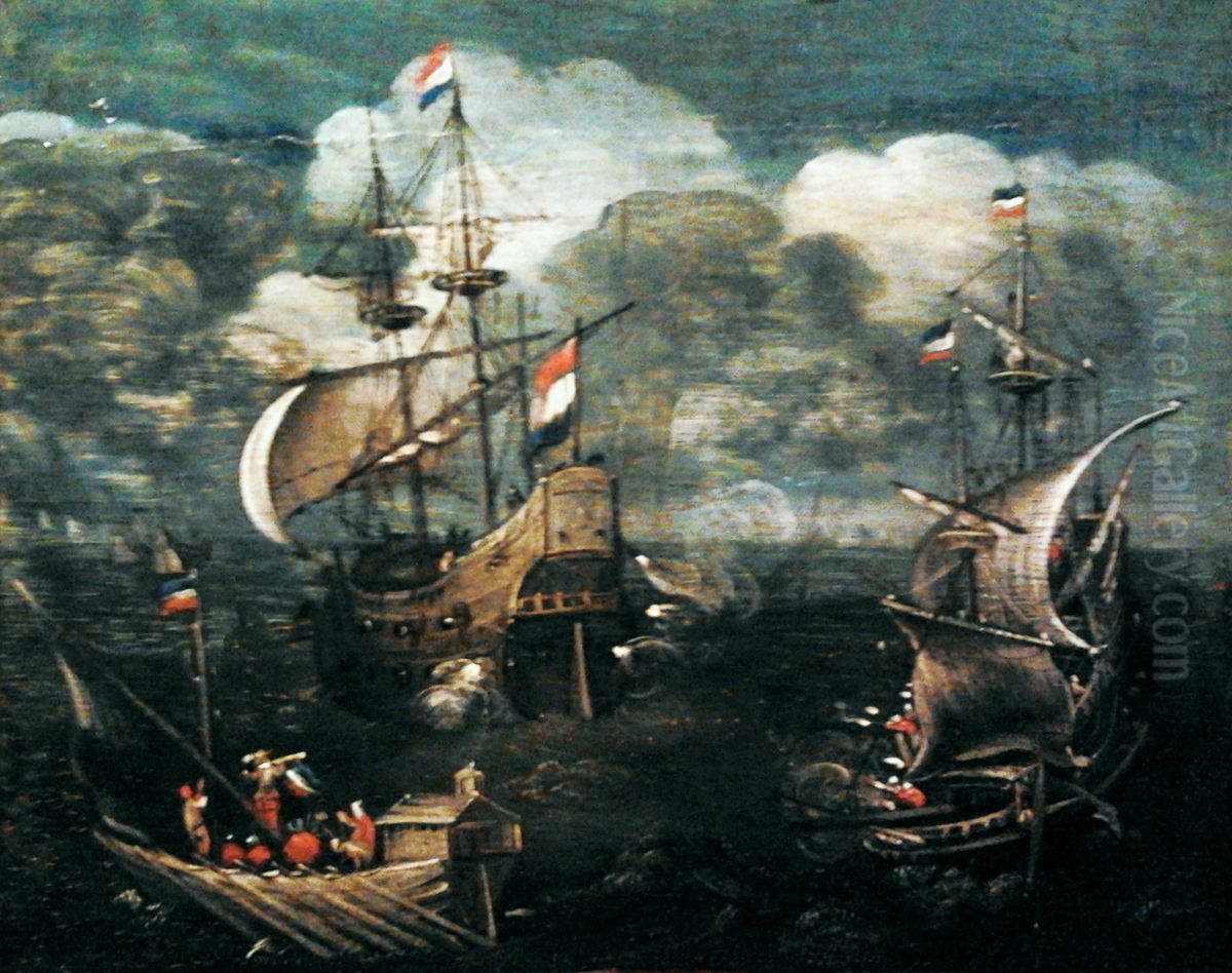 Ship battle. Oil Painting by Hendrick Cornelisz Vroom