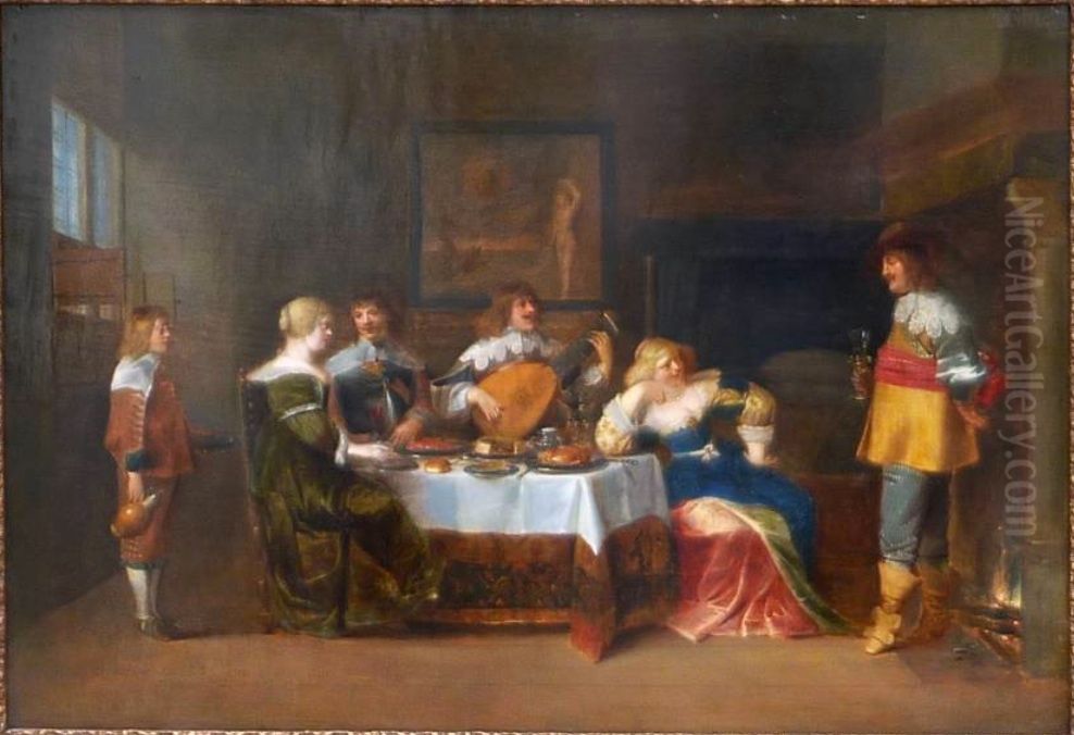 An elegant company making merry Oil Painting by Christoffel Jacobsz van der Laemen
