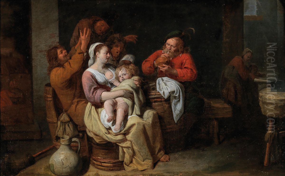 A peasant interior Oil Painting by David Ryckaert III