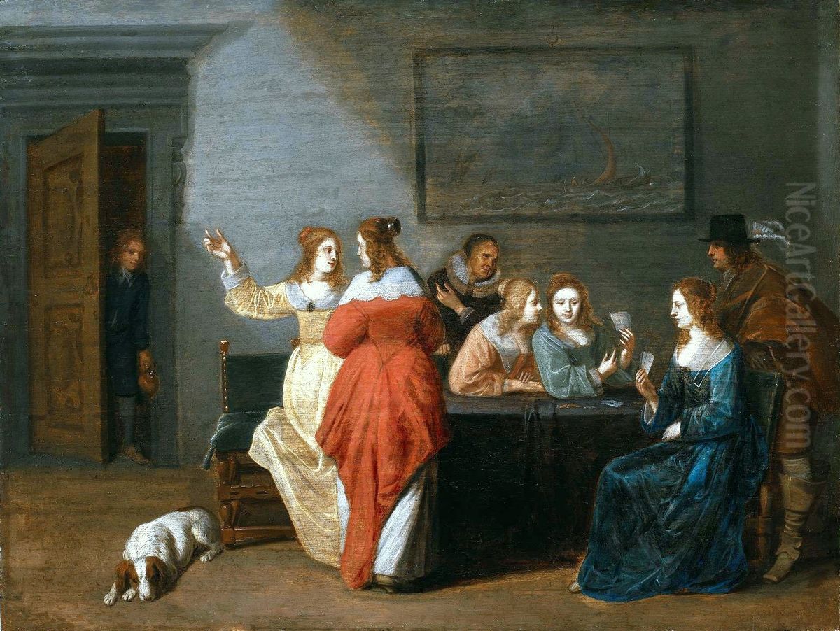 Card players. Oil Painting by Christoffel Jacobsz van der Laemen