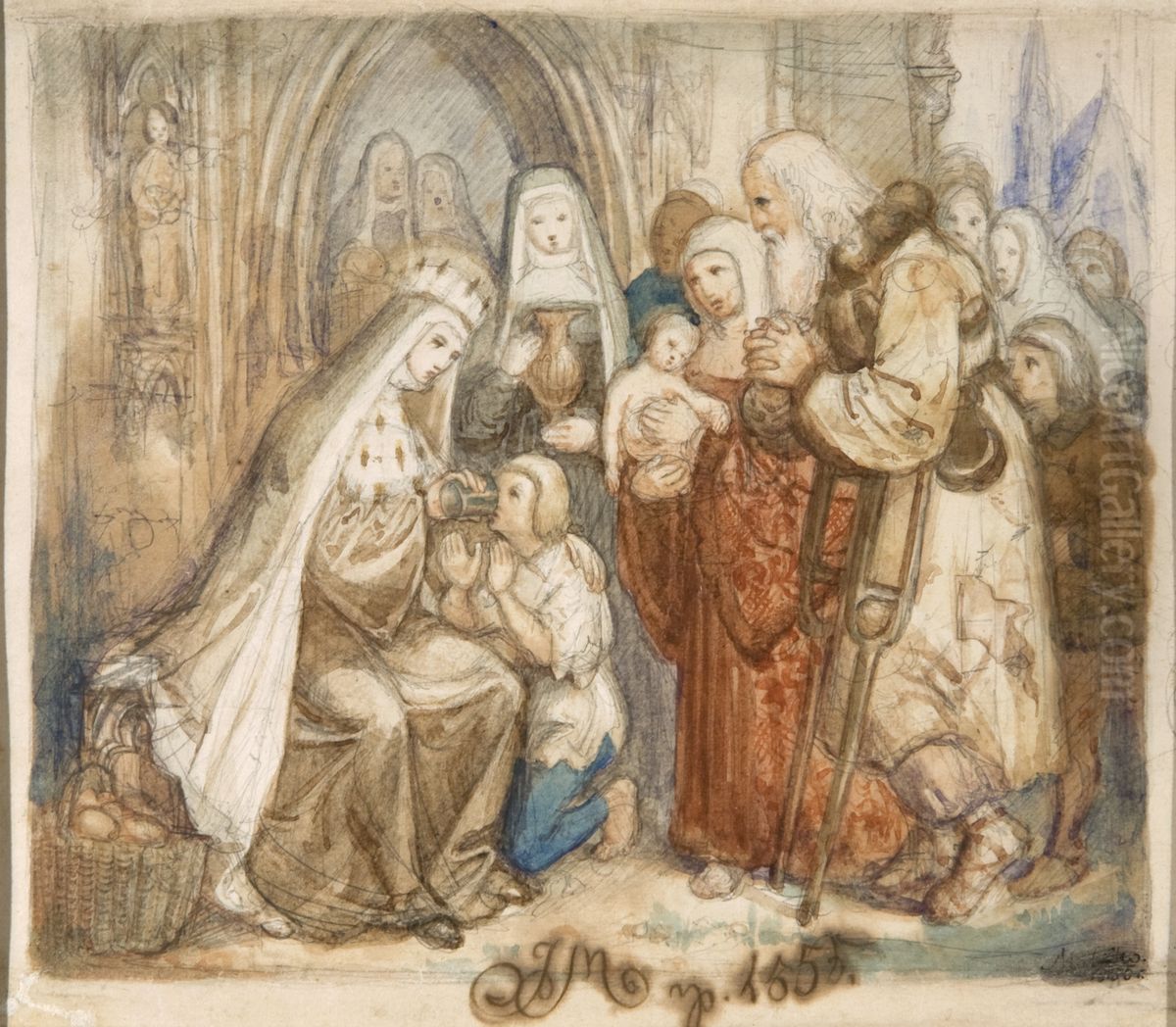 Swieta Jadwiga wsrod ubogich Oil Painting by Jan Matejko