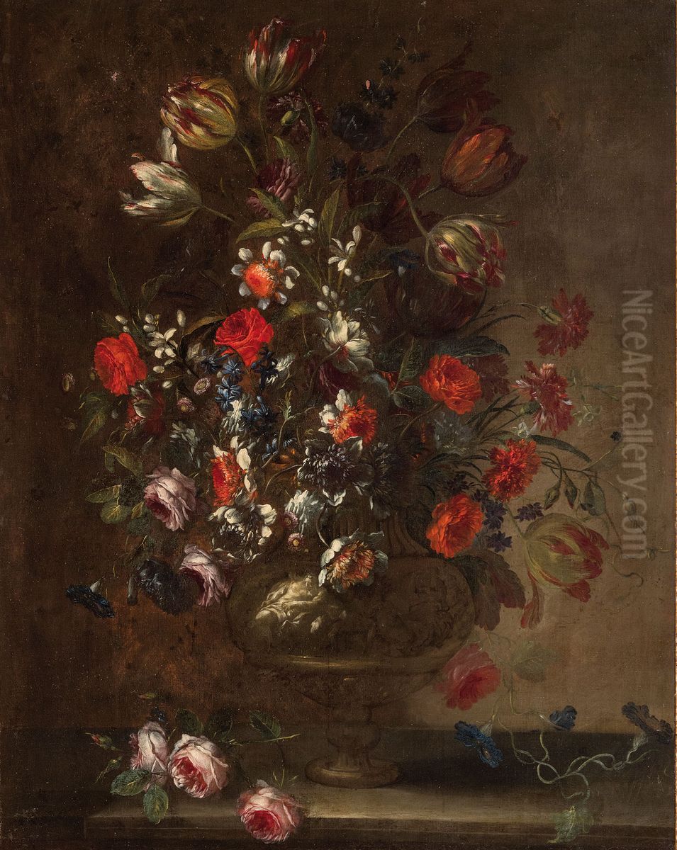 Vase of flowers Oil Painting by Francesco Caldei