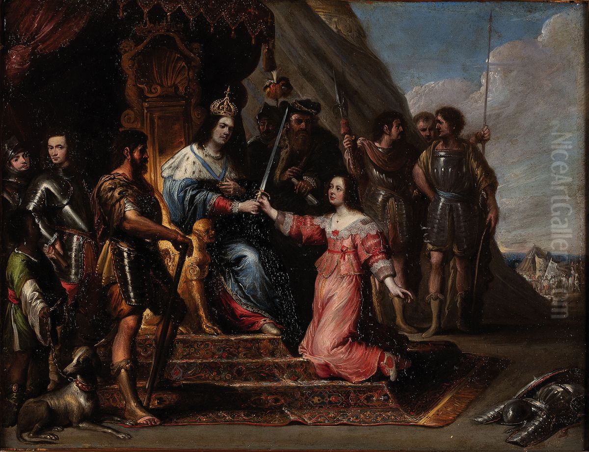 Allegory of JusticeorEsther before Ahasuerus Oil Painting by Vincent Malo (I)