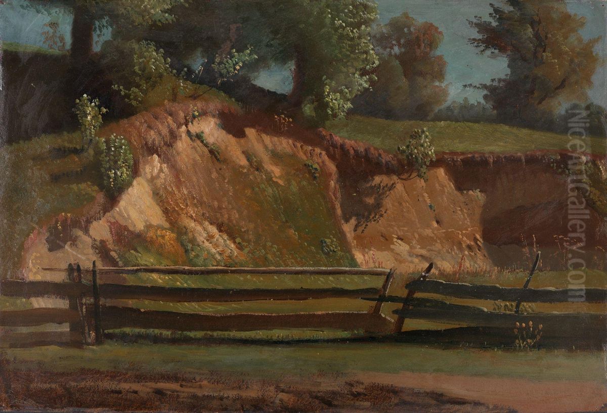 Landscape study with a Fence Oil Painting by Knud Baade