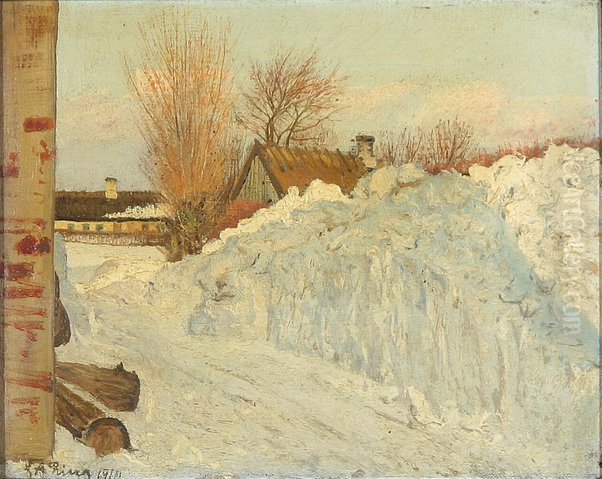 The great snowdrift. Sunshine. Oil Painting by Laurits Andersen Ring