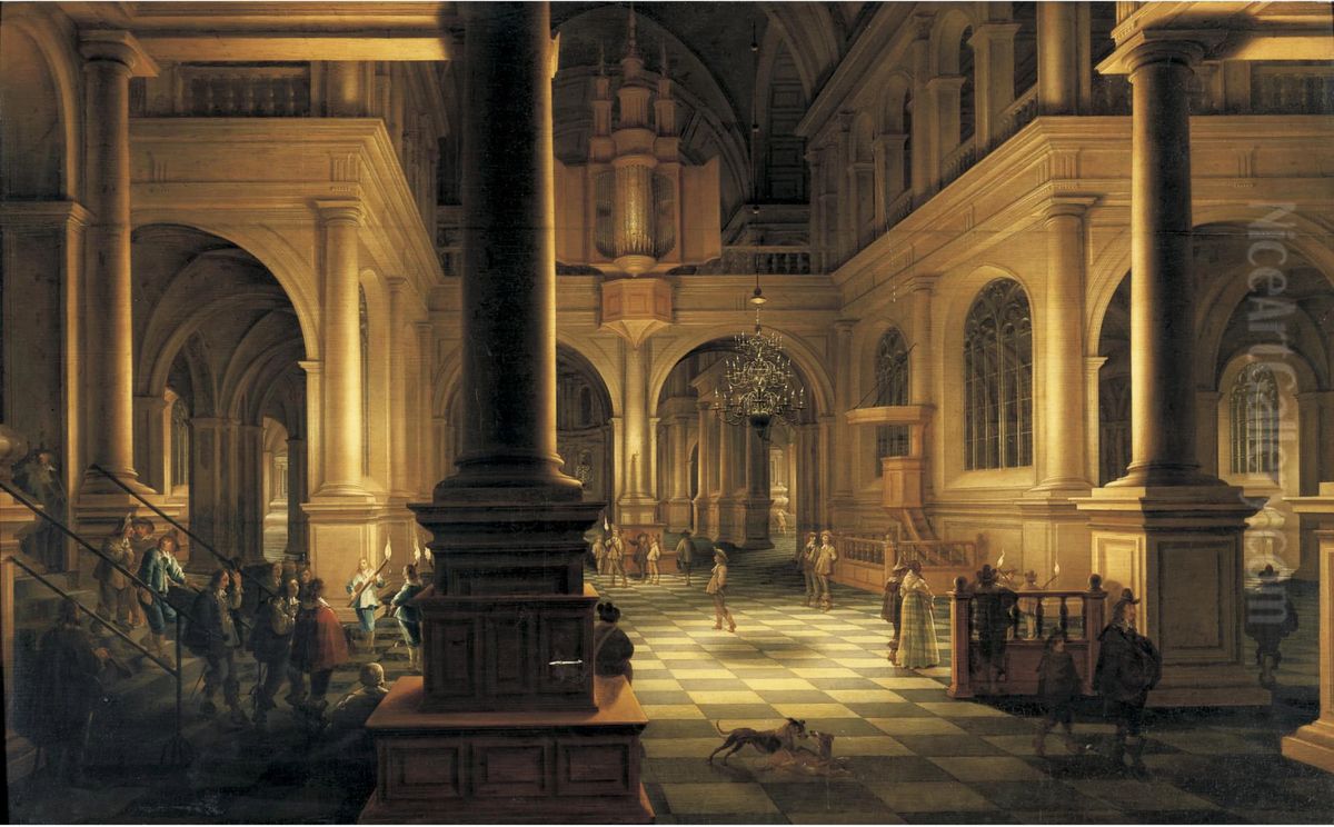 Interior of a Church by Night Oil Painting by Anthonie De Lorme