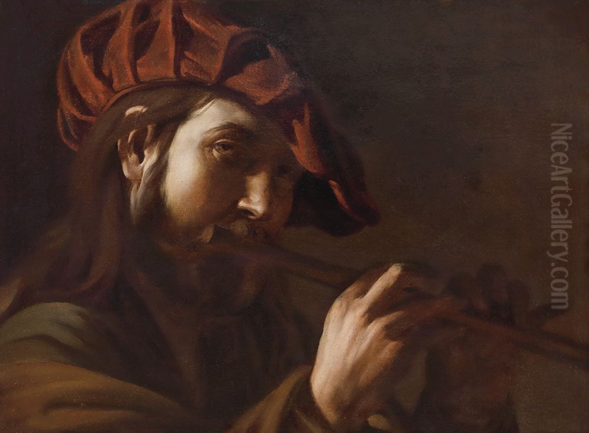 Flute player Oil Painting by Bartolomeo Mendozzi