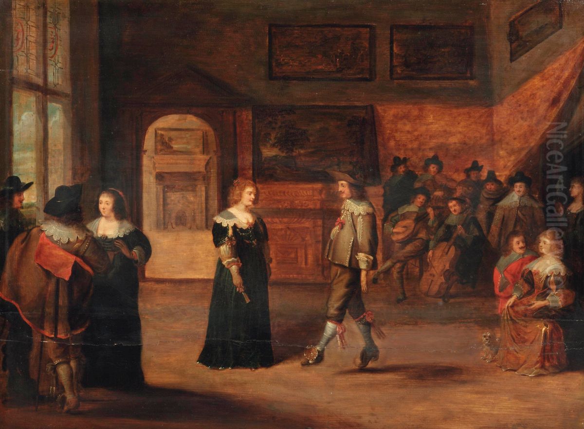 An elegant company dancing and making music in an interior Oil Painting by Christoffel Jacobsz van der Laemen