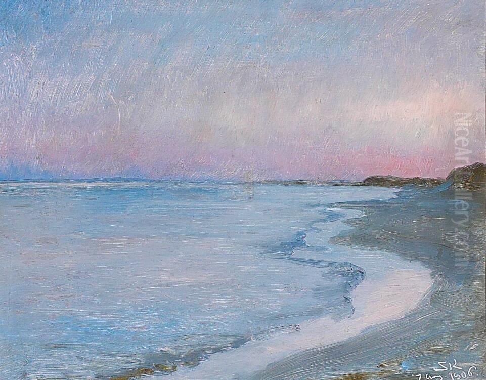 View over the beach at Skagen, evening. Oil Painting by Peder Severin Kroyer
