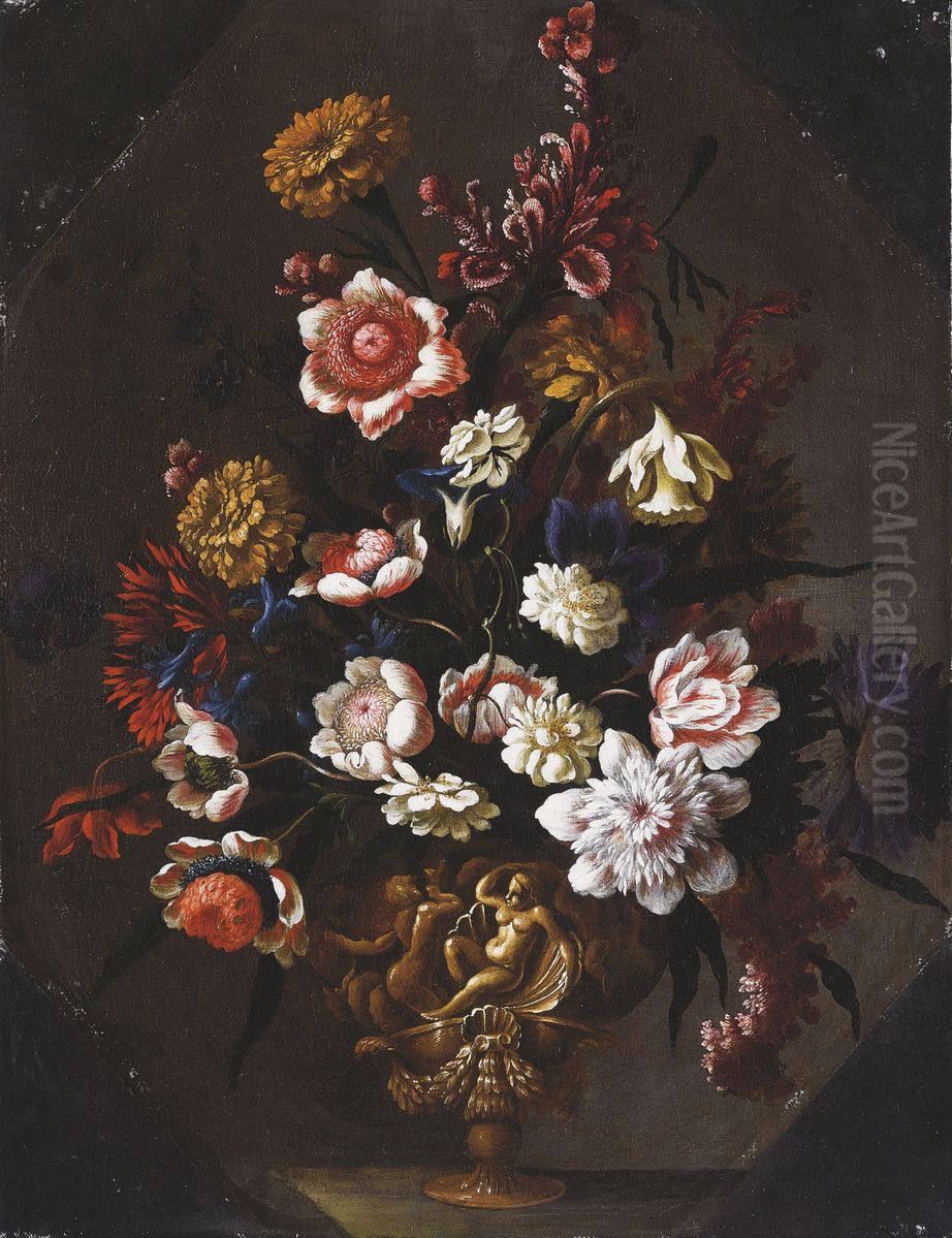 Flowers in an urn Oil Painting by Francesco Caldei