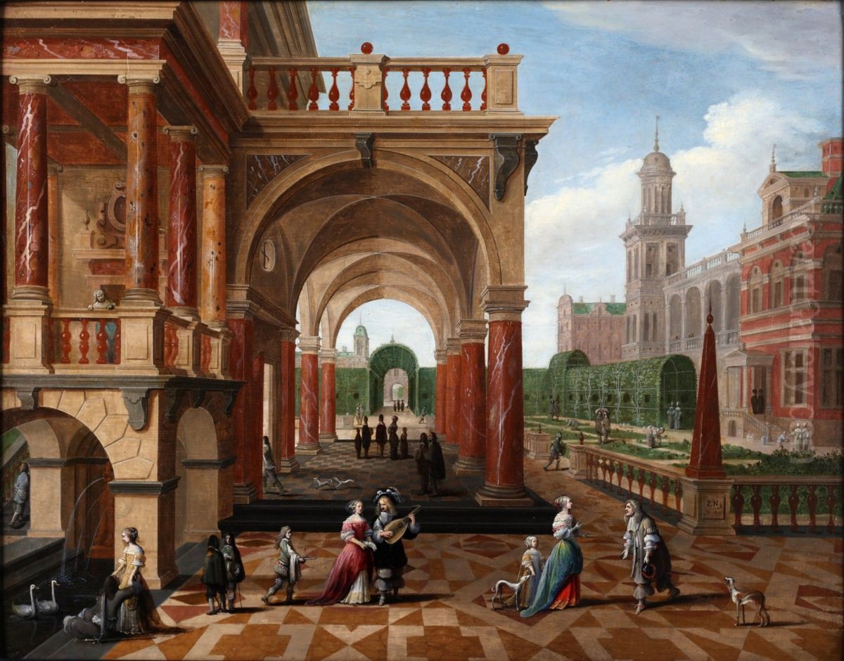 Activities on the court of a royal palace Oil Painting by Pieter Neefs the Younger