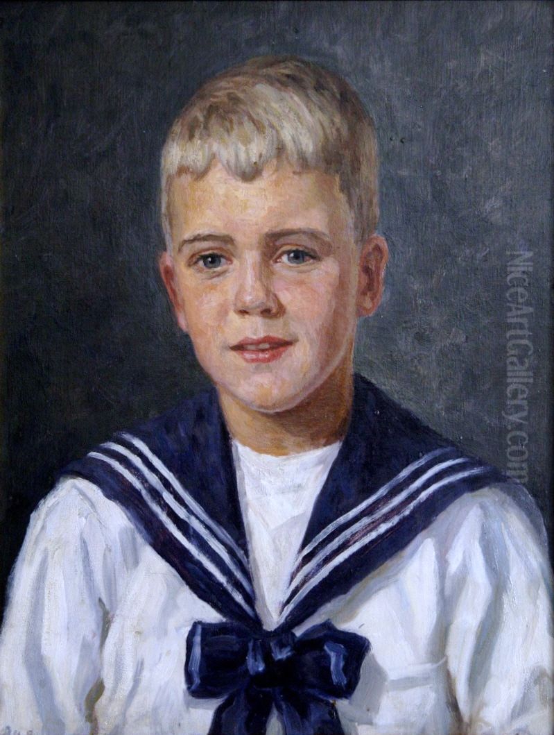 A boy in a sailor suit. Oil Painting by unknown