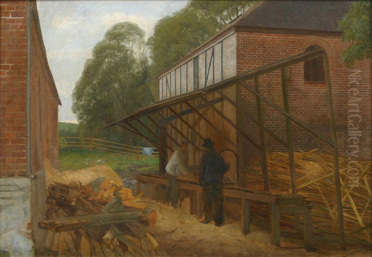 At an old sawmill. Oil Painting by Georg Andersen
