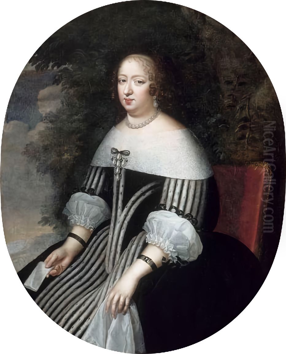 Portrait of Anne of Austria (1601-1666) Oil Painting by Henri and Charles Beaubrun