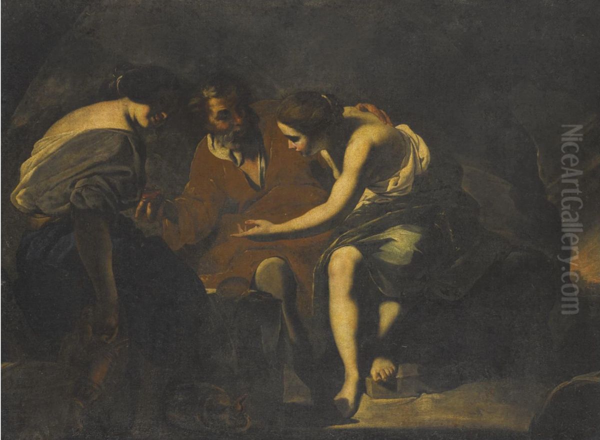 Lot and His Daughters Oil Painting by Bernardo Cavallino