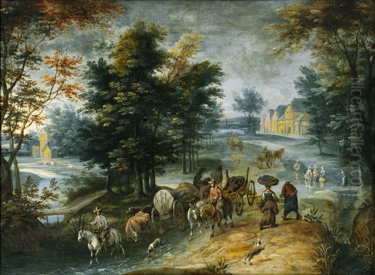 Busy path leading to the village Oil Painting by Peeter Gijsels