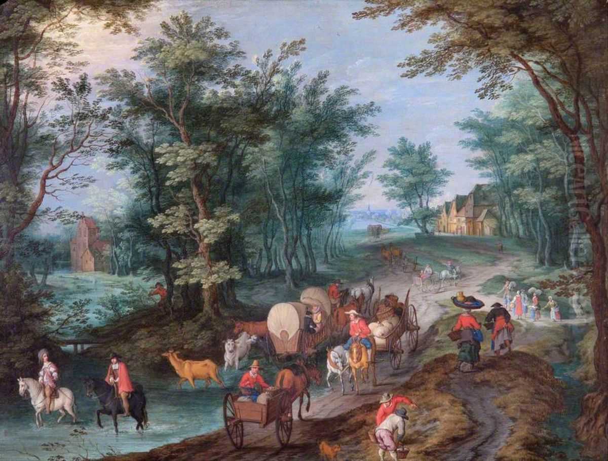 Landscape with Figures Crossing a Brook Oil Painting by Peeter Gijsels