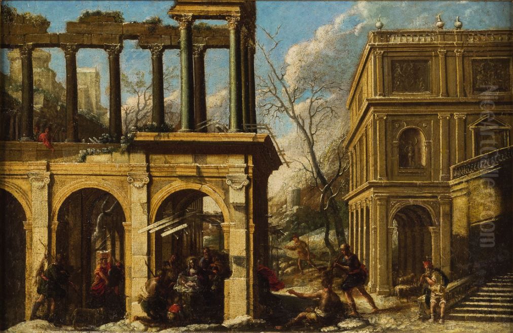 Architectural capriccio with staffage Oil Painting by Ascanio Luciano