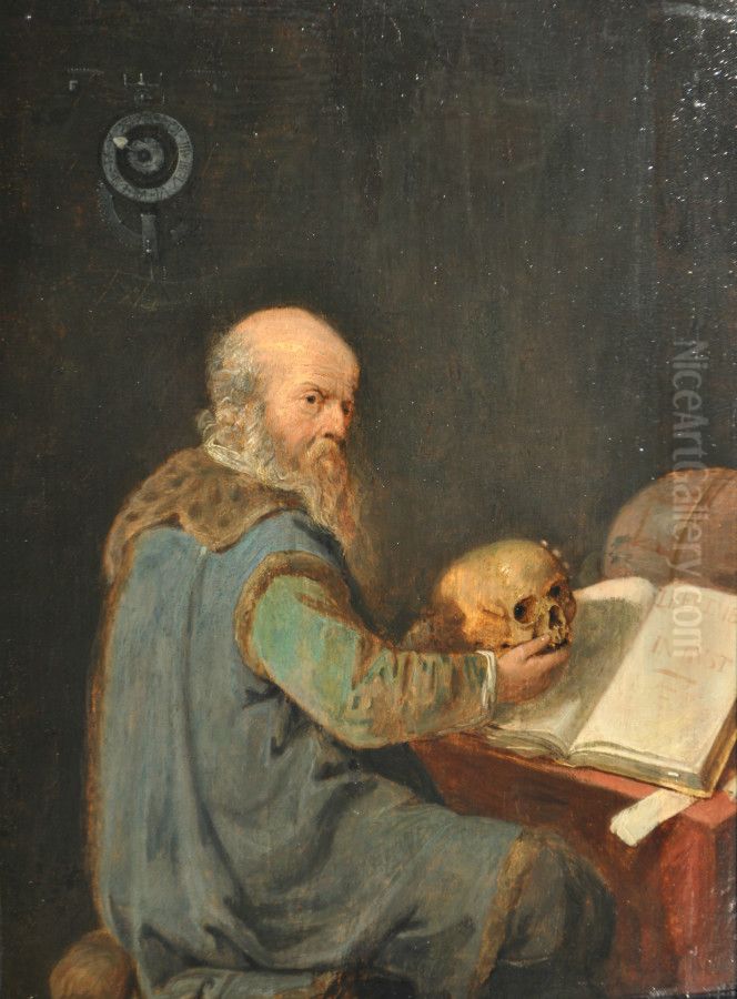 Vanitas interior scene with a scholar Oil Painting by David Ryckaert III