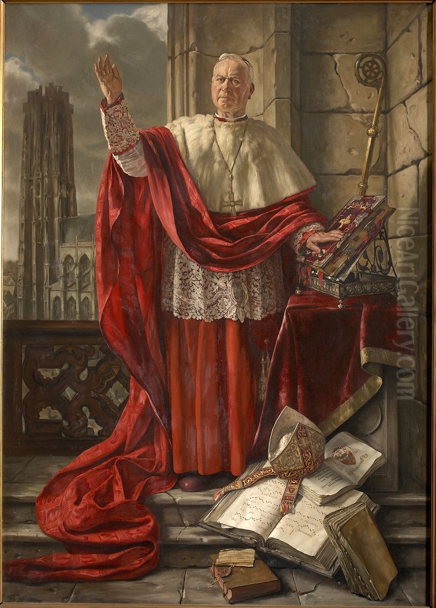 Portret van kardinaal Jozef Ernest Van Roey, aartsbisschop van Mechelen Oil Painting by Serge Ivanoff