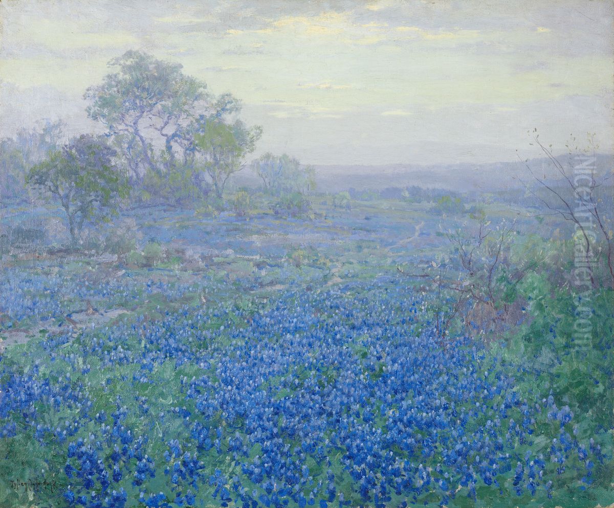 A Cloudy Day, Bluebonnets near San Antonio, Texas Oil Painting by Julian Onderdonk
