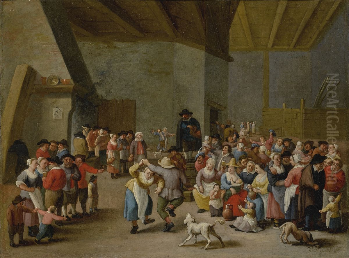 Interior scene with merry-making figures Oil Painting by Mattheus van Helmont