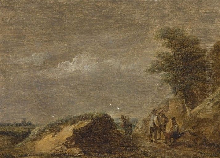 Peasants on a country road. Oil Painting by Ferdinand van Apshoven the Younger