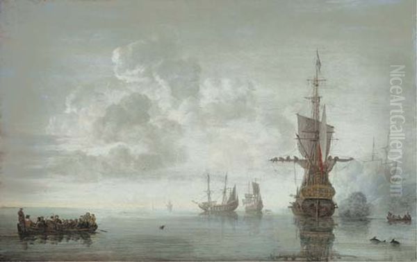 The Squadron of Admiral Maartin van Tromp with the Flagship Aemilia Oil Painting by Simon De Vlieger