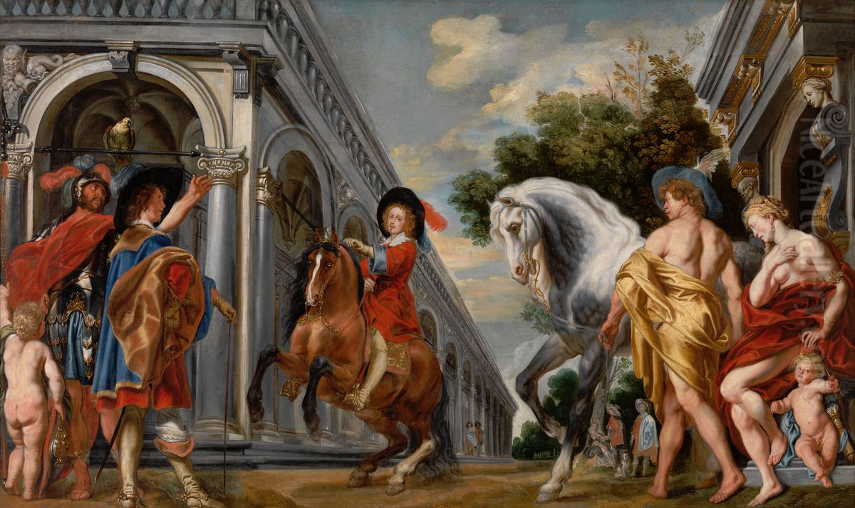 A levade executed under the watchful eye of Mercury, Venus and a riding master Oil Painting by Jacob Jordaens