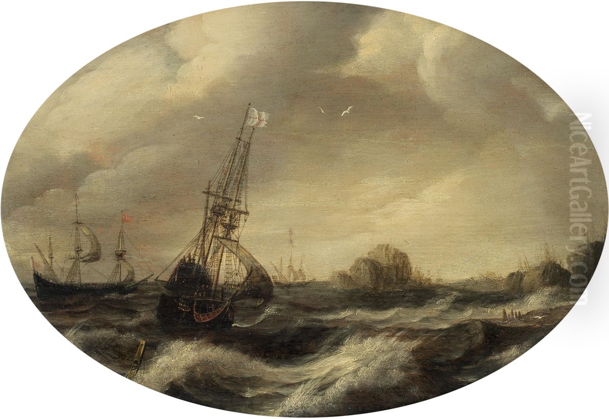 Shipping in a choppy sea off the coast Oil Painting by Bonaventura Peeters the Elder