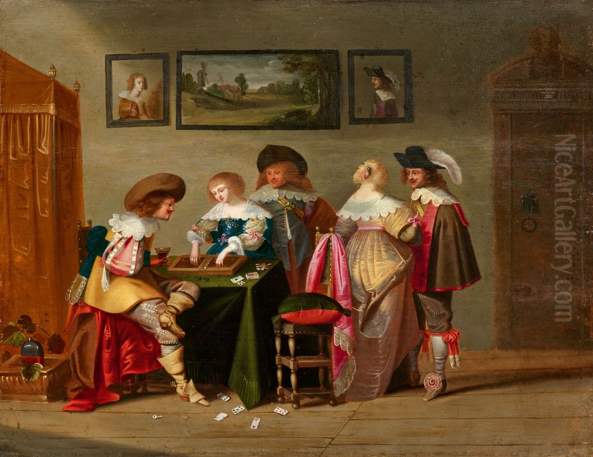 Merry Company playing a Board Game Oil Painting by Christoffel Jacobsz van der Laemen