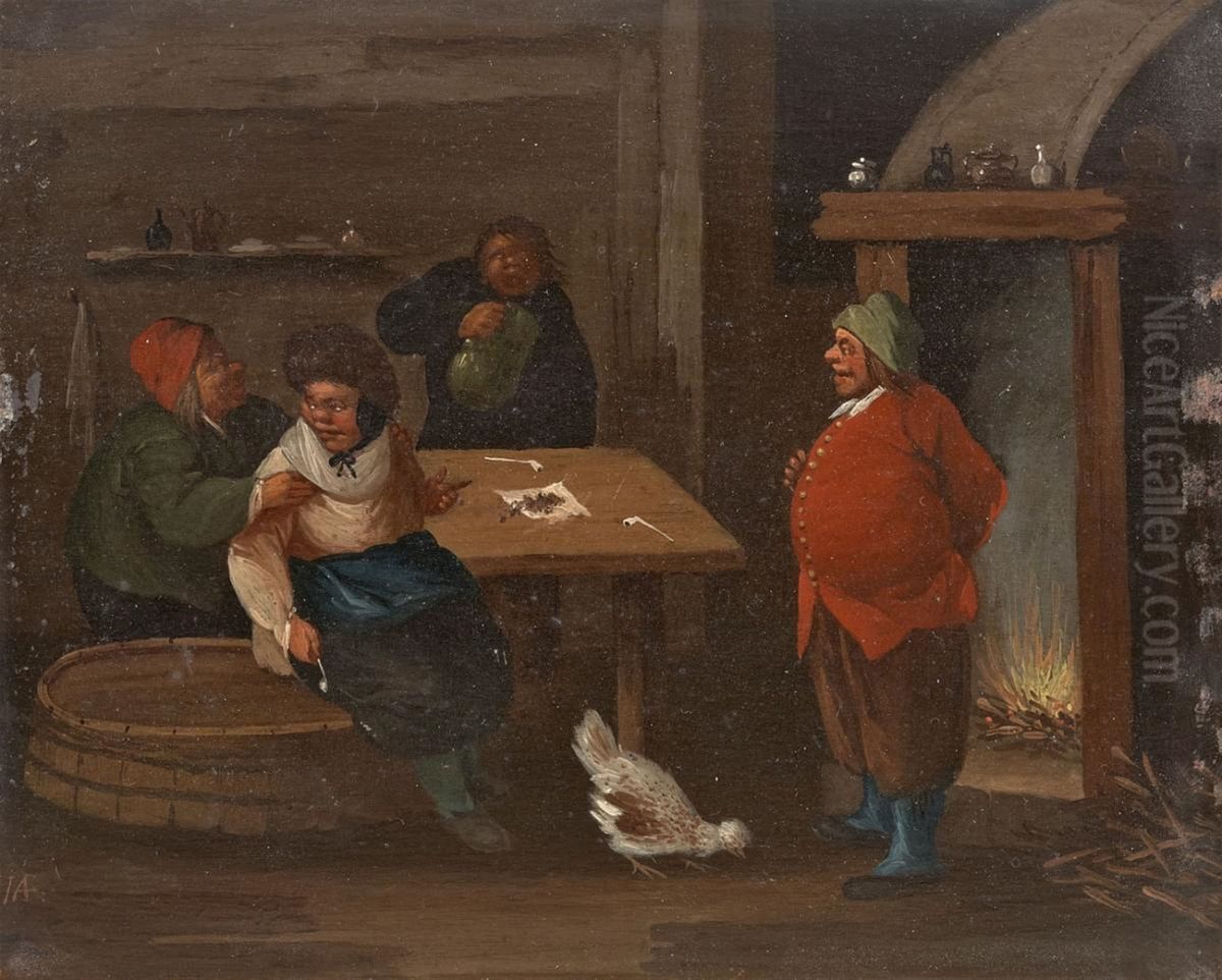 Drinkers and smokers in an interior (2) Oil Painting by Ferdinand van Apshoven the Younger