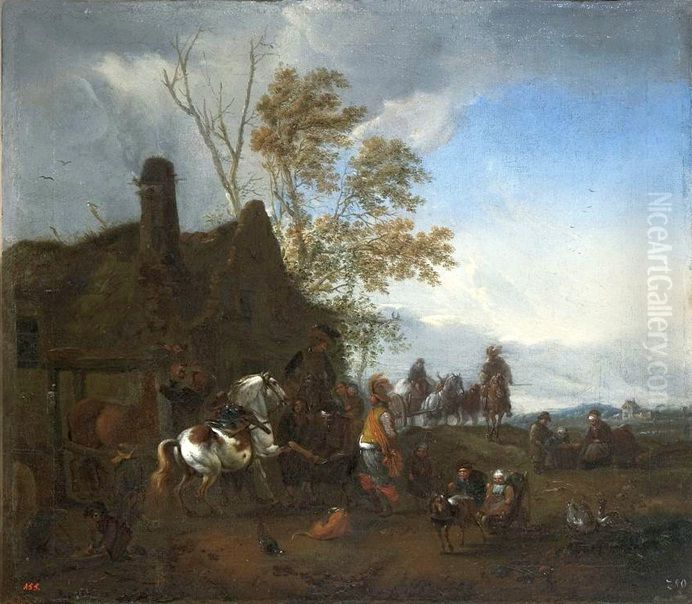 Outside the farrier's shop. Oil Painting by Philips Wouwerman