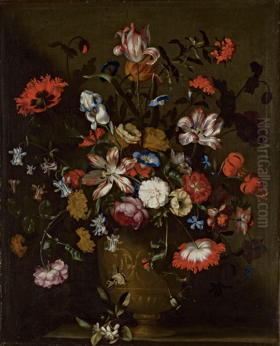 Tulips, irises, roses, volubilis and other flowers in a vase Oil Painting by Jan Pieter Brueghel