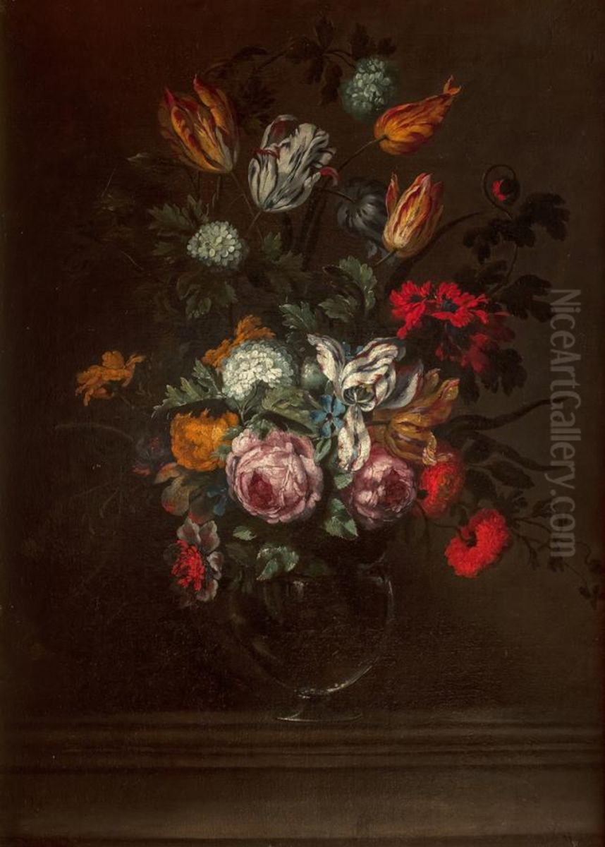 Still life of flowers on a stone ledge Oil Painting by Jan Pieter Brueghel