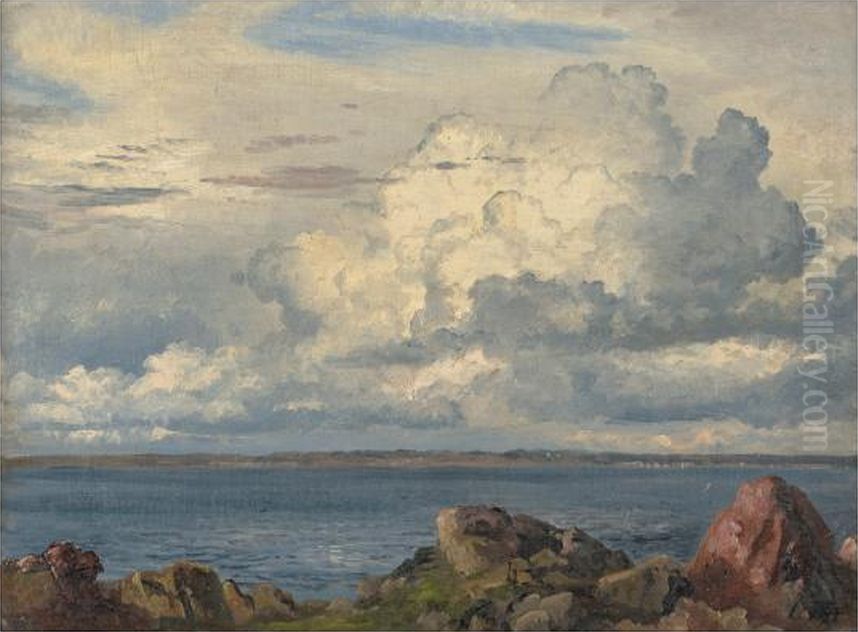Skyer over klippekyst. Oil Painting by Carl Frederik Aagaard