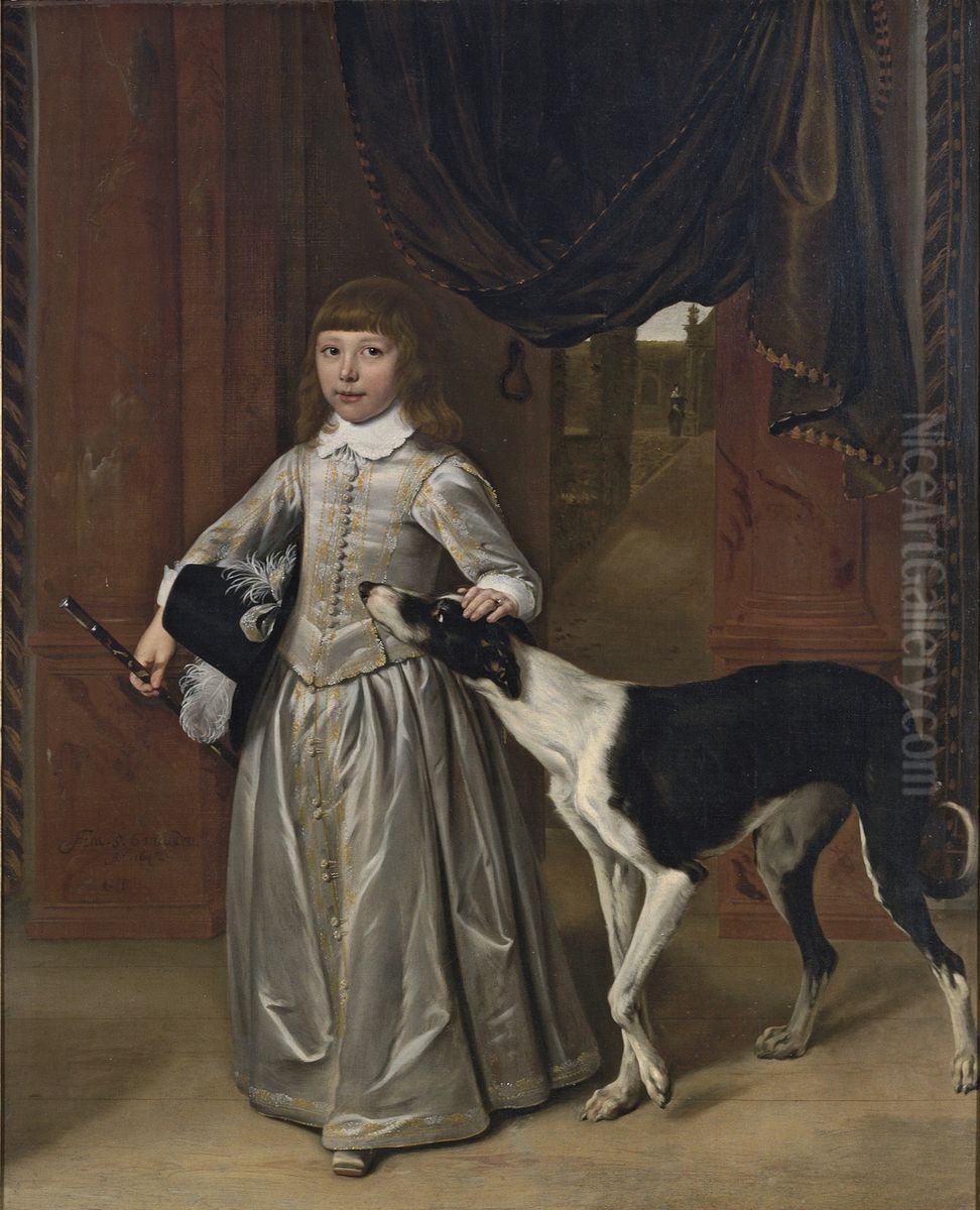 Portrait of a boy, full-length, with a dog Oil Painting by Ludolf de Jongh