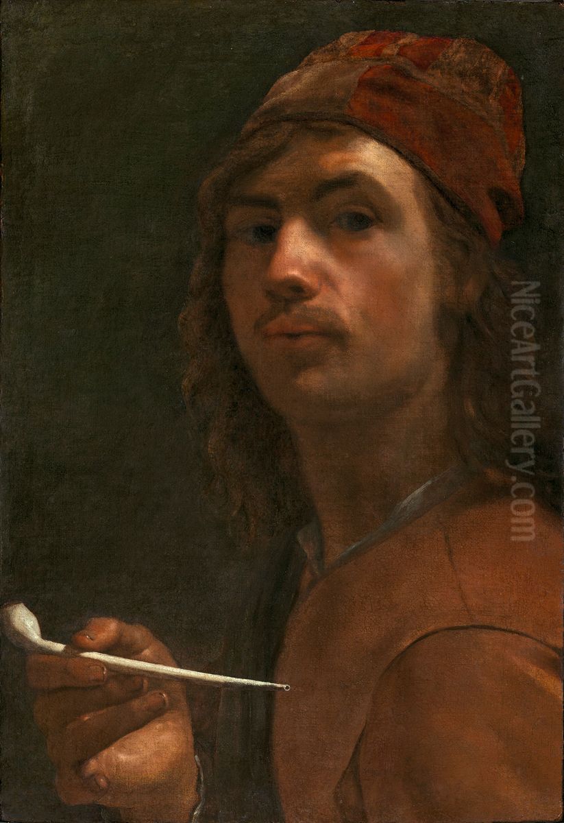 Self-portrait with a pipe Oil Painting by Michiel Sweerts
