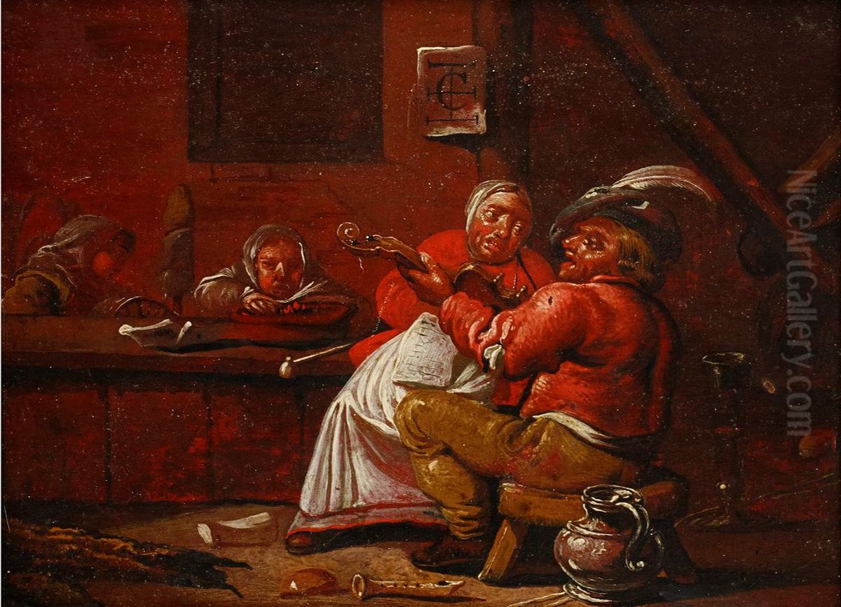 Music making in an inn Oil Painting by Francois Duchatel