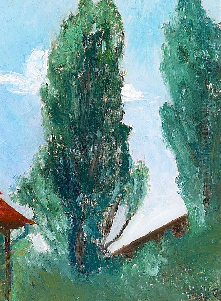 Sommerdag med store traeer. Oil Painting by H. A. Brendekilde