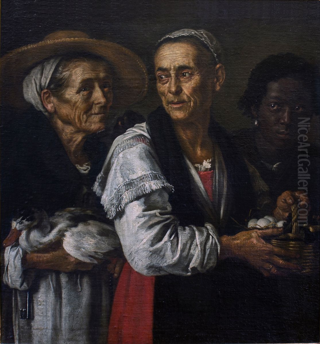Group Portrait of Domenica delle Cascine, la Cecca di Pratolino and Pietro Moro Oil Painting by Justus Sustermans
