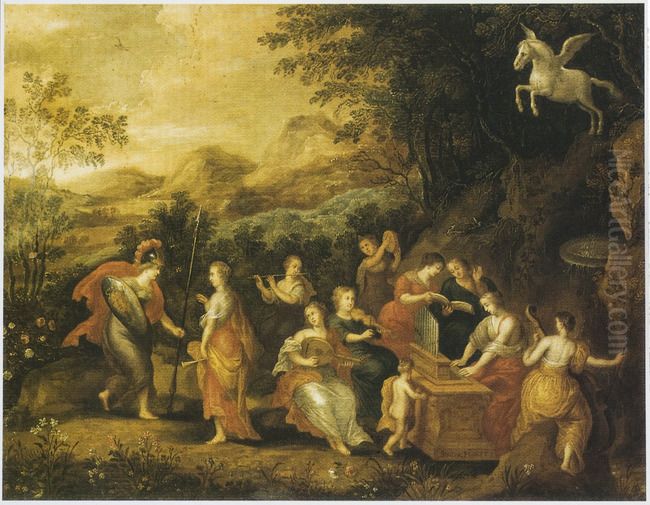 Minerva and the Muses on Mount Helicon Oil Painting by Simon Floquet